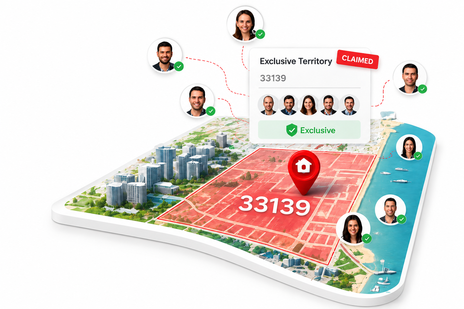 Map-based territory view showing an exclusive agent zip code