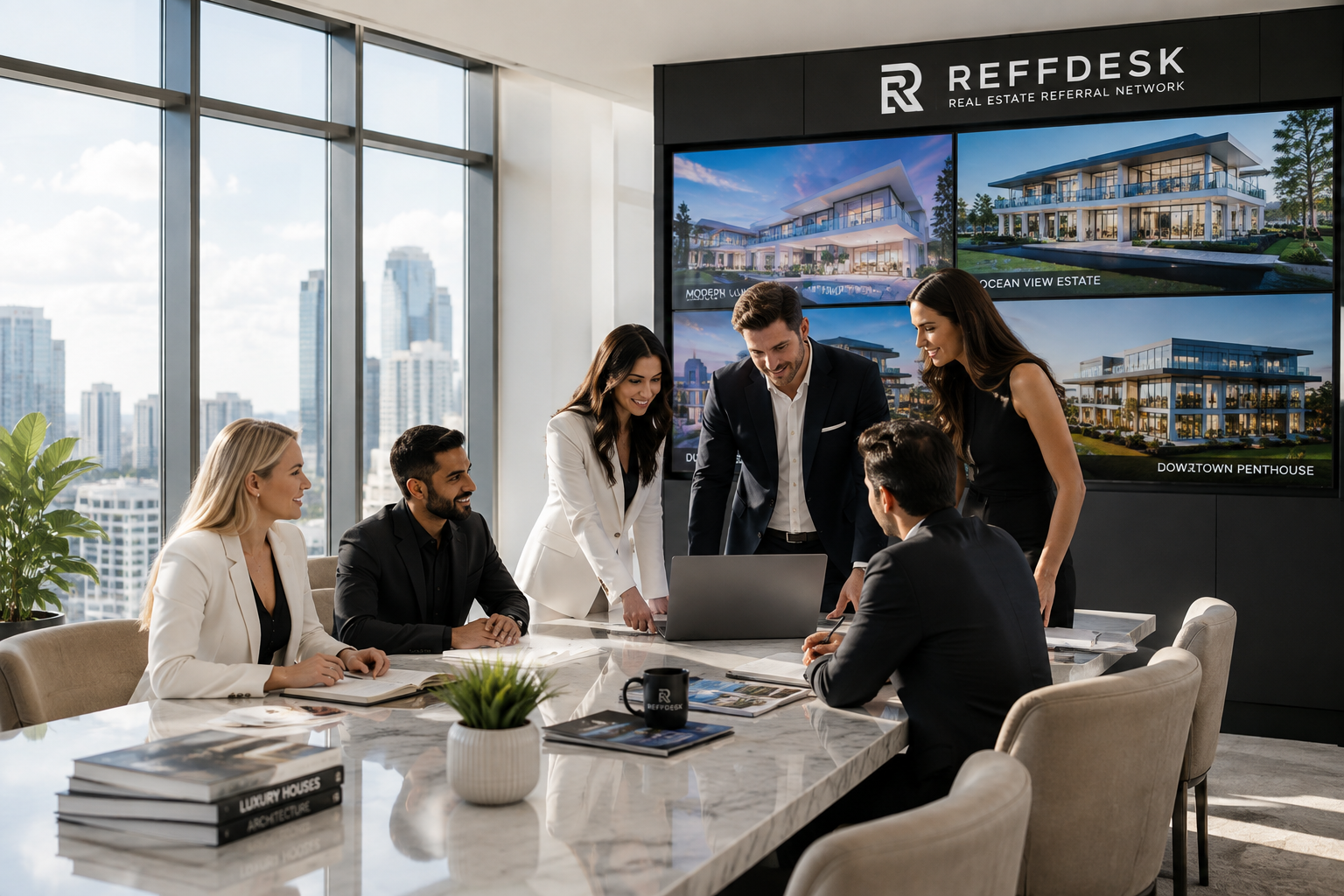 Reffdesk team collaborating in a modern real estate office